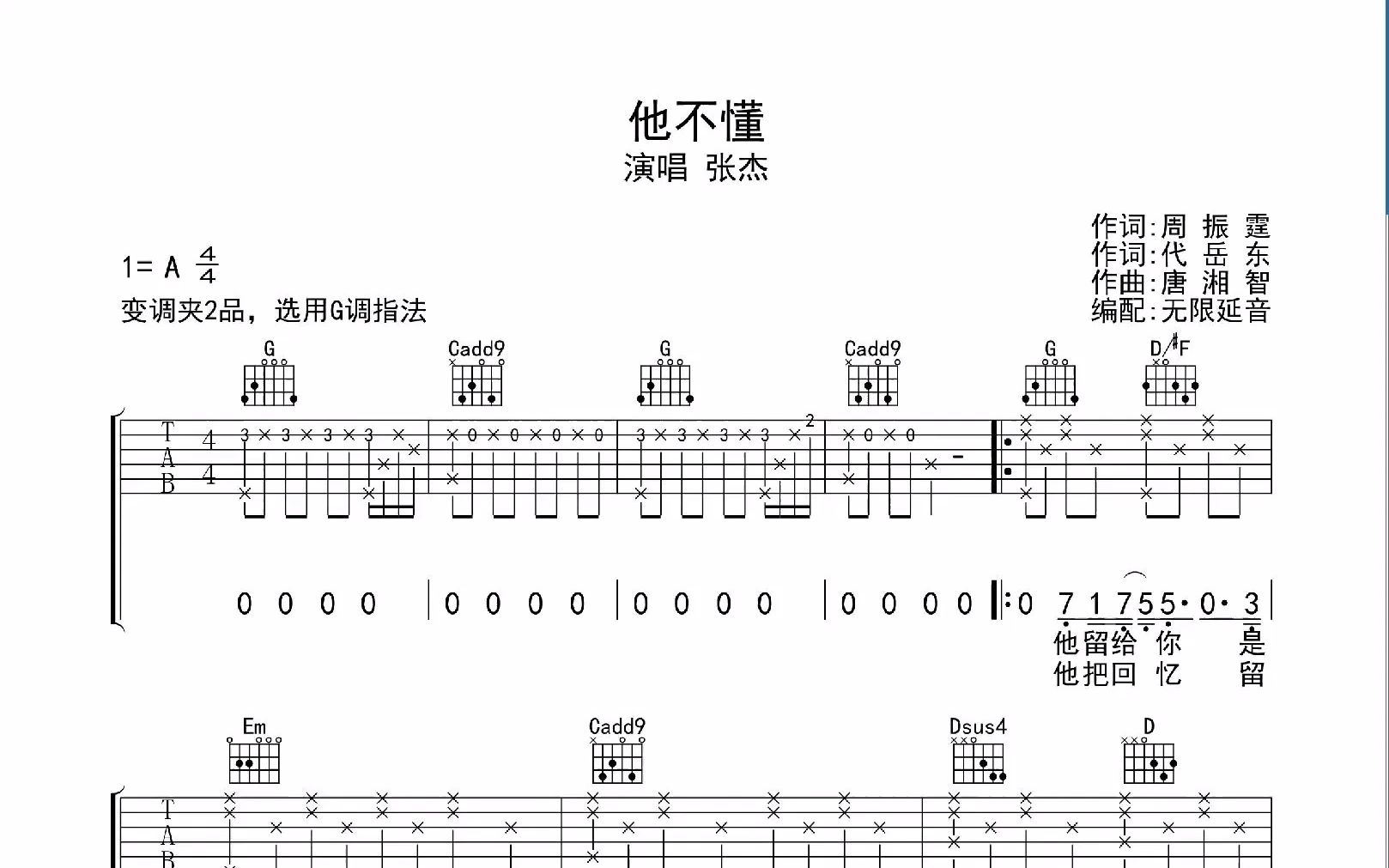 他不懂,吉他谱,动态吉他谱,吉他弹唱谱,无限延音吉他哔哩哔哩bilibili