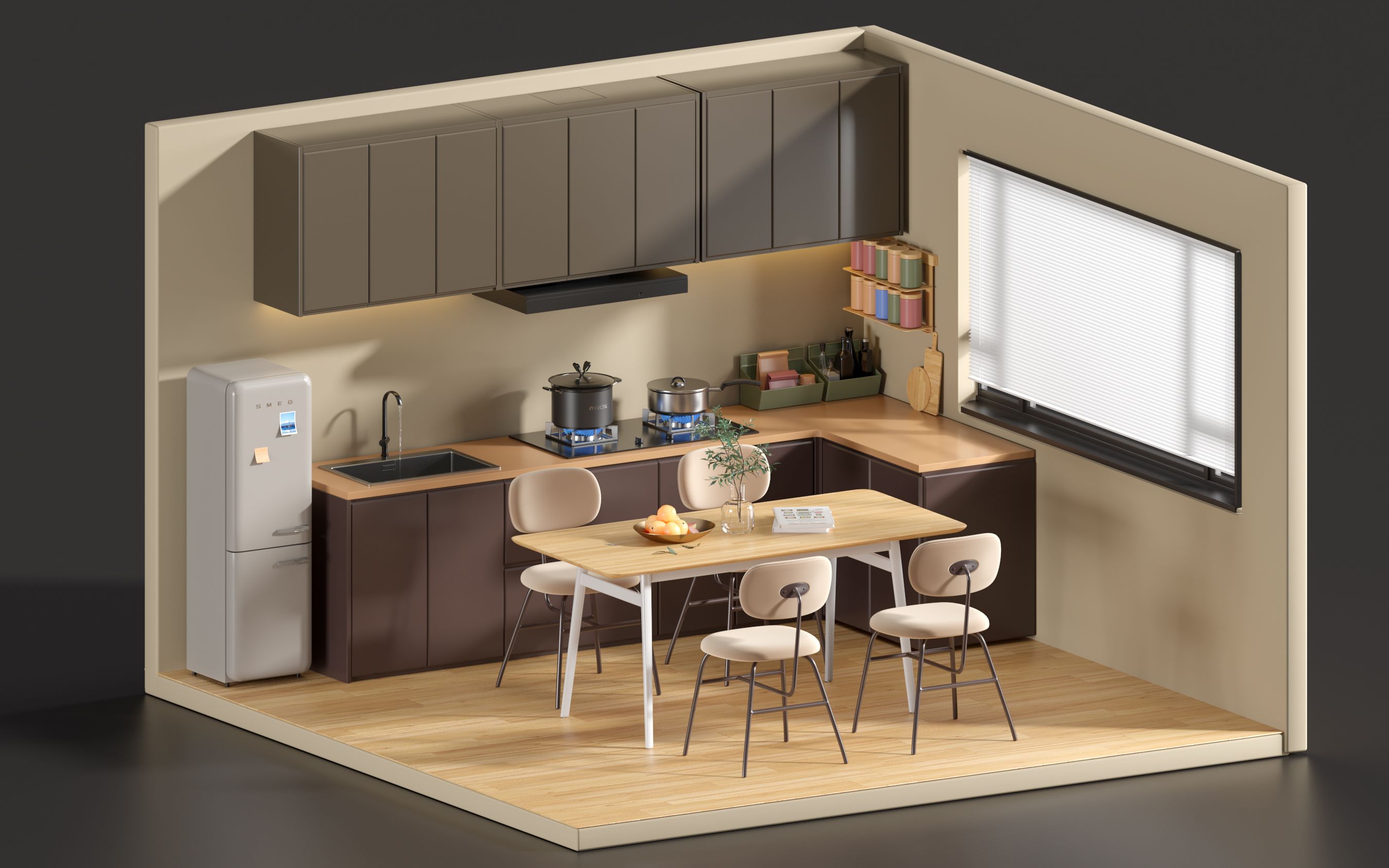 小红书-c4d-corona零基础渲染卡通厨房-01