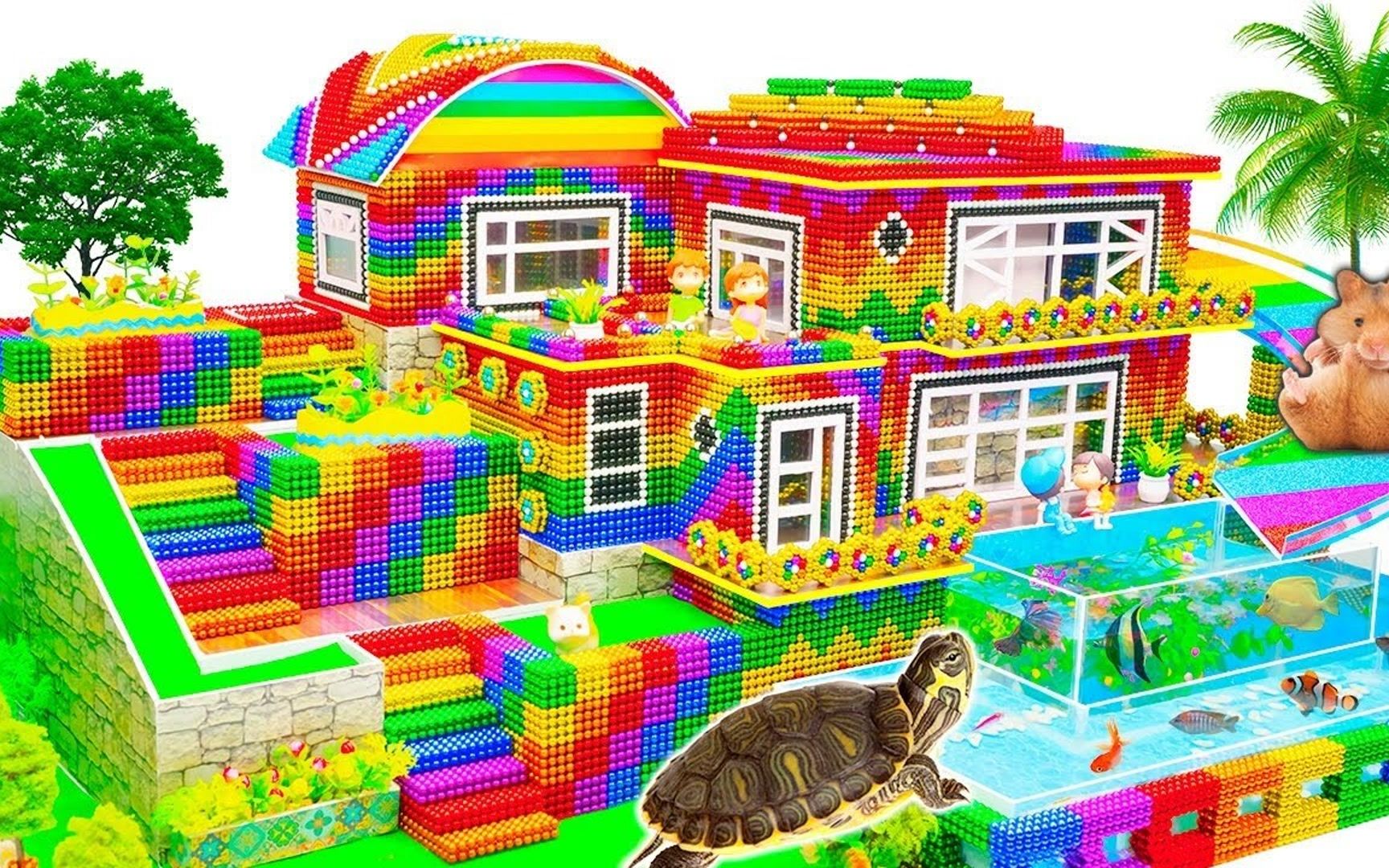 磁力球建别墅给小乌龟搭建一个家吧顺便给它个泳池