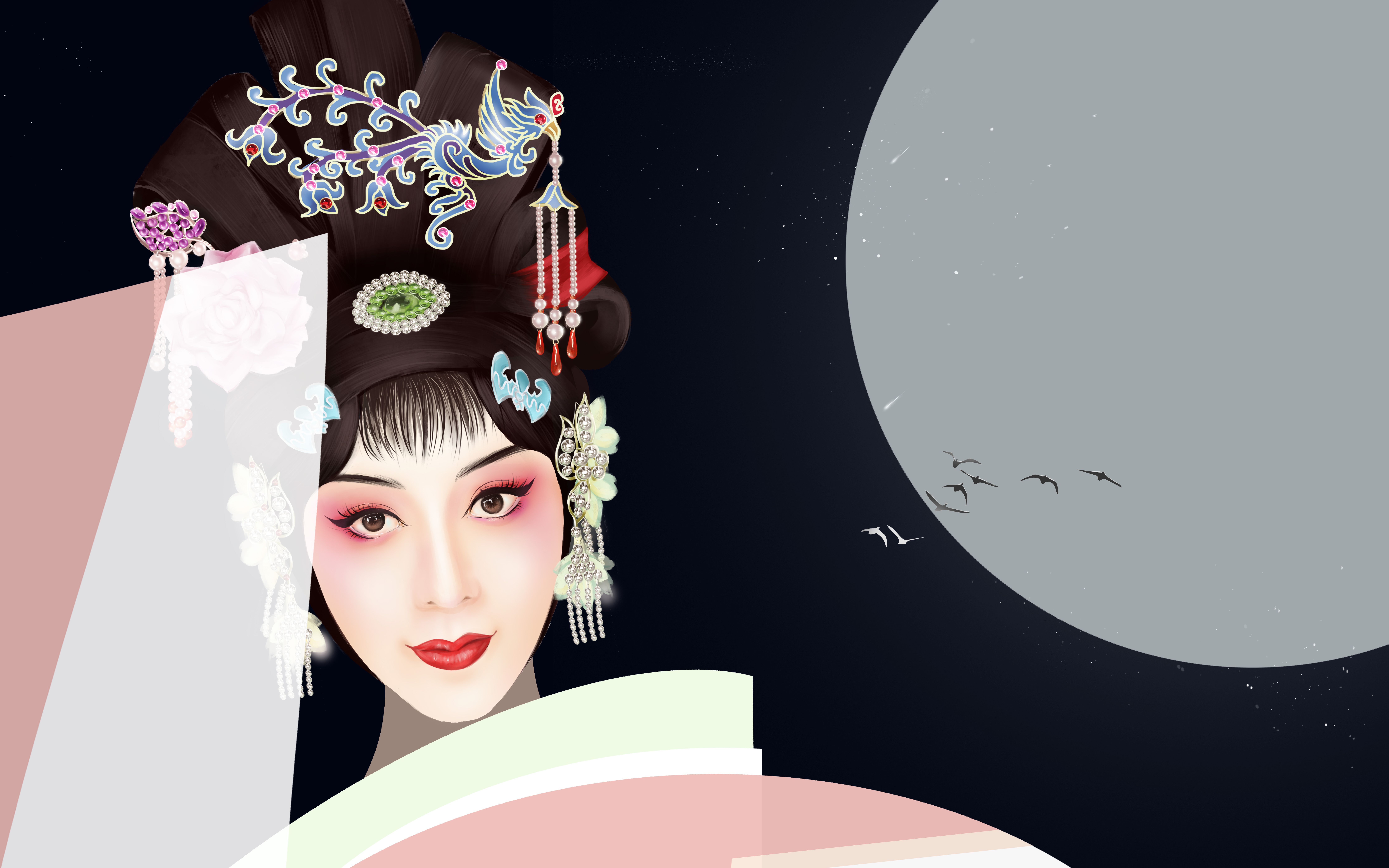 【戏子入画】(下)部分钗饰,头发,背景 --我的板绘记录_哔哩哔哩 (゜
