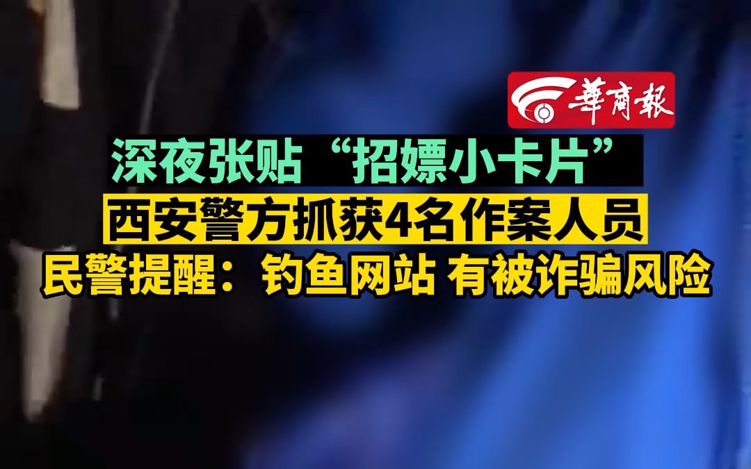 西安警方抓获4名深夜张贴招嫖小卡片人员 民警提醒:钓鱼网站 有被诈骗风险哔哩哔哩bilibili