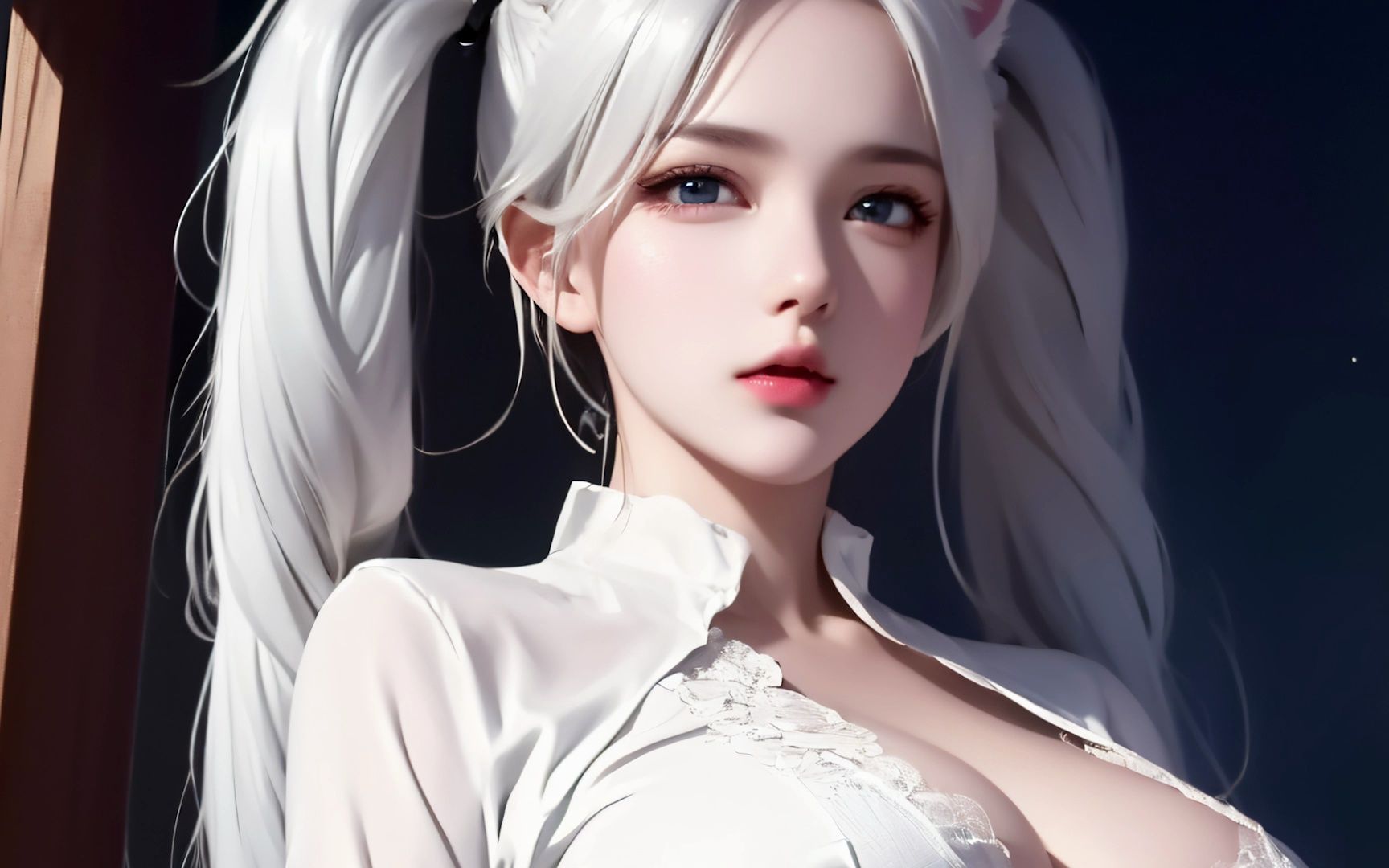 白毛猫耳双马尾
