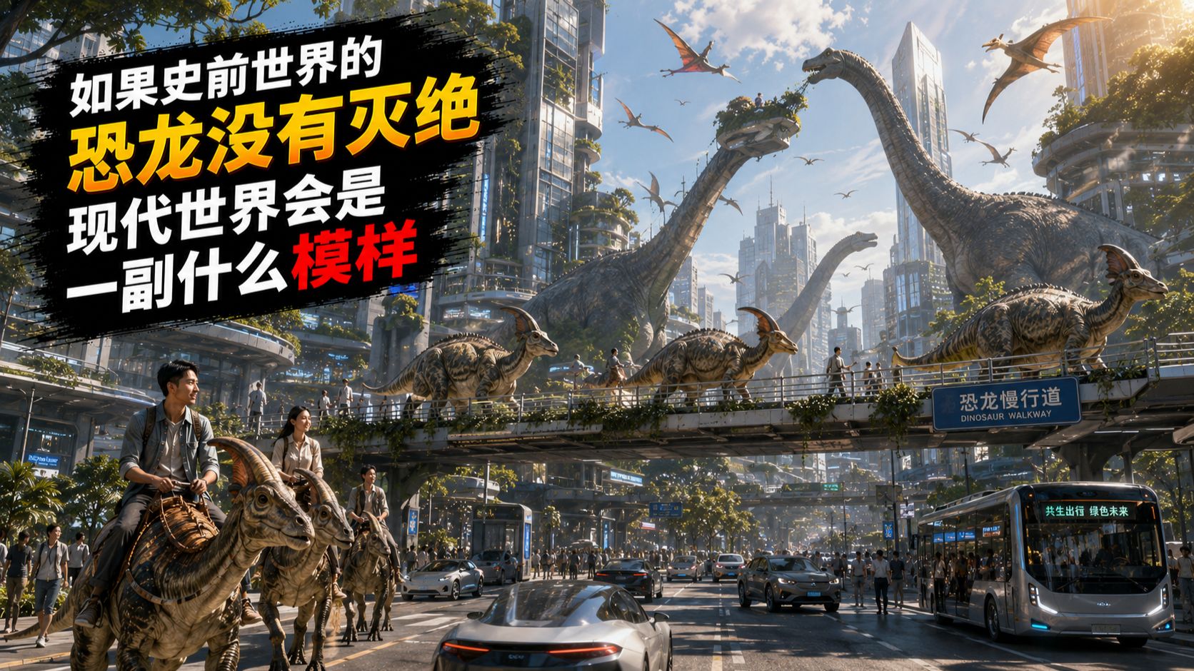 如果史前世界的恐龙没有灭绝现代世界会是一副什么模样！ #恐龙 #史前巨兽 #视觉震撼