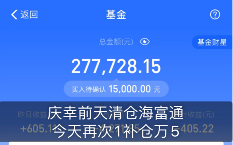 「4月10日」支付宝基金实操,庆幸前天清仓了3万多海富通.今天少亏2000,不过还是补了1万5,每个人的想法和买入时间不同,学到经验更重要.哔哩哔...