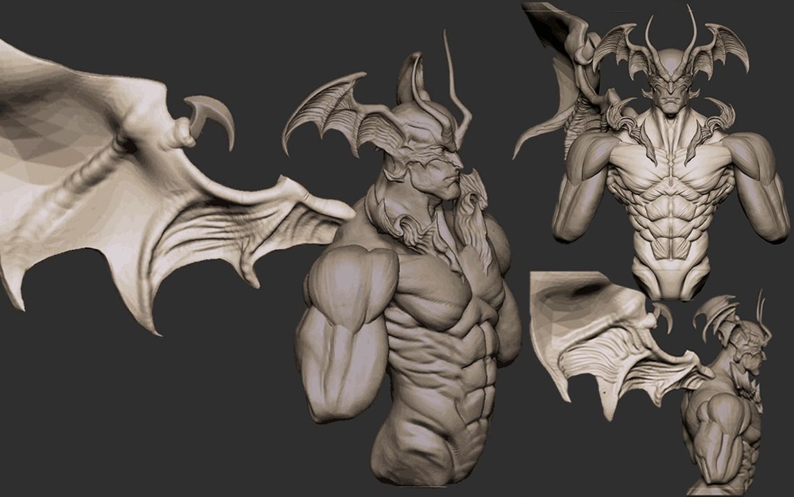 【zbrush雕刻教程】恶魔游戏角色完整雕刻,男性人体肌肉结构雕刻技巧