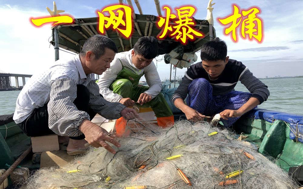 阿广约阿峰出海撒网捕鱼,400多米的网撒下去,拉鱼拉到网绳断_哔哩哔哩