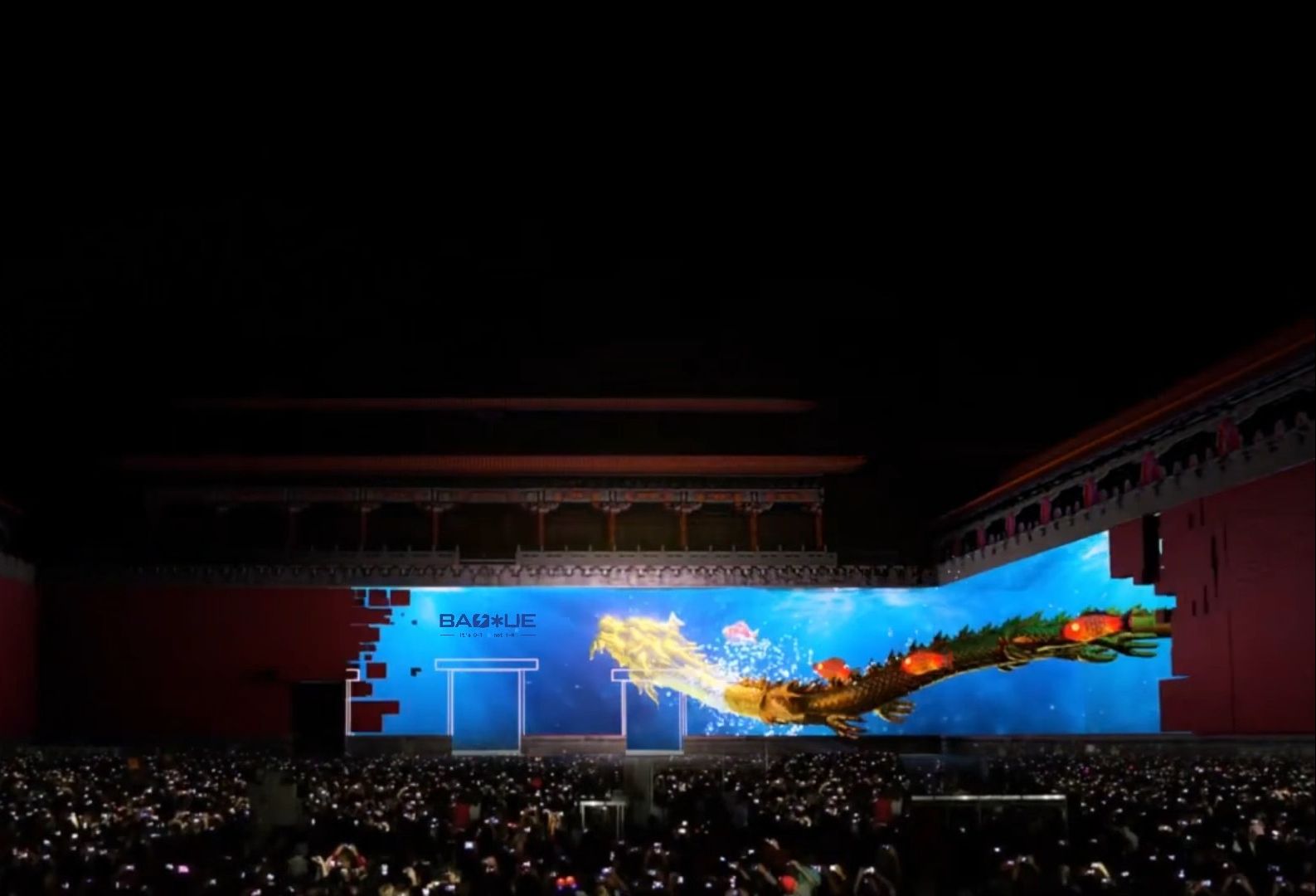 中国风古建筑3d裸眼中国龙出场视觉盛宴墙体投影秀