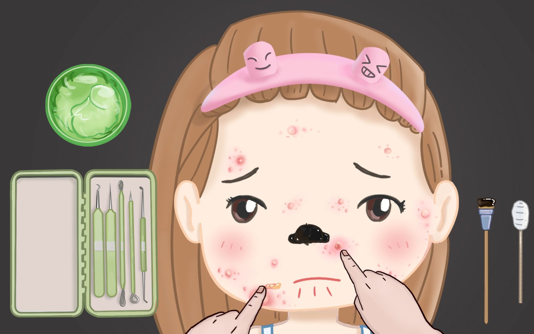 【asmr】可爱小姐姐挤痘痘护肤动画