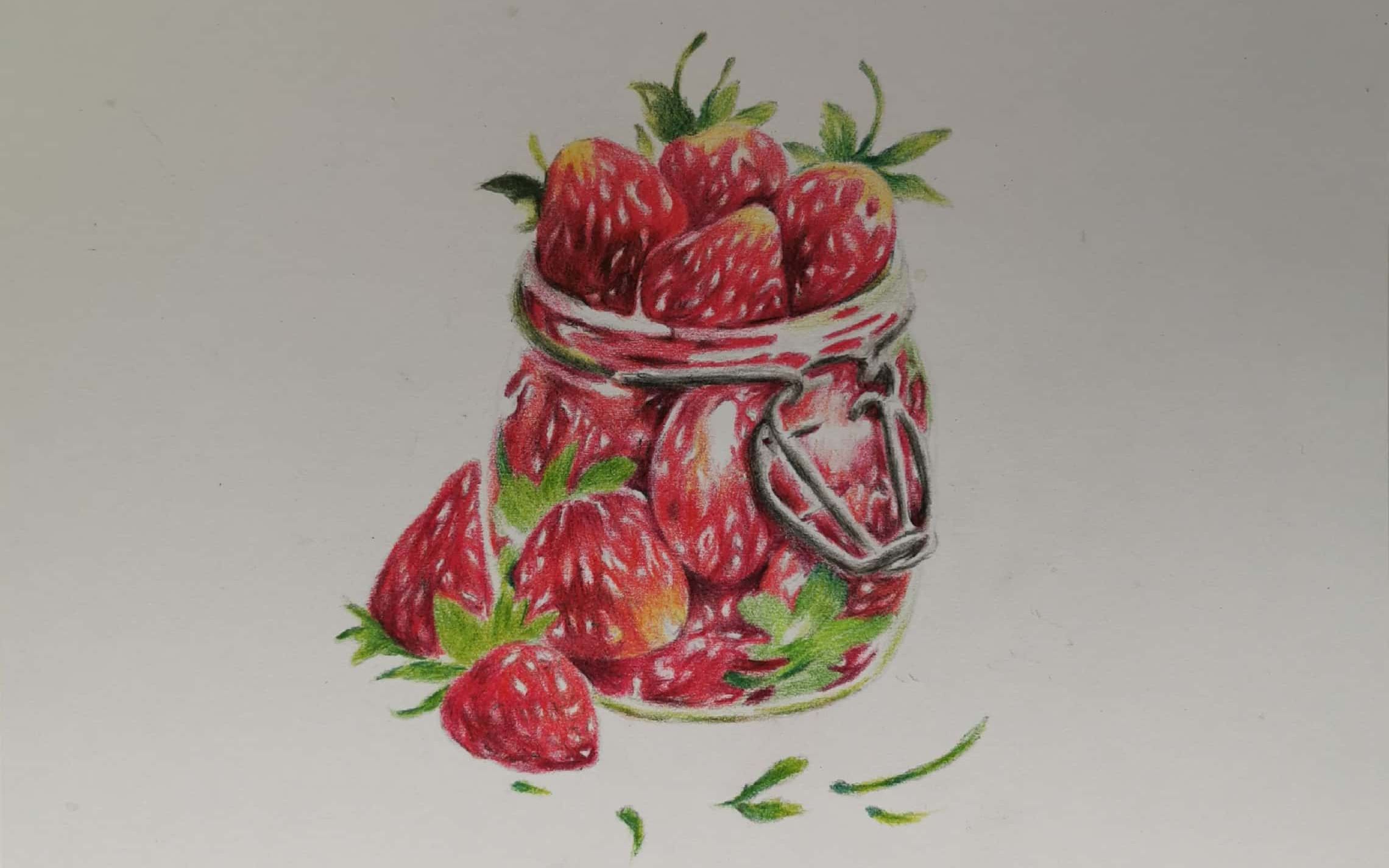 【彩铅手绘】瓶装草莓