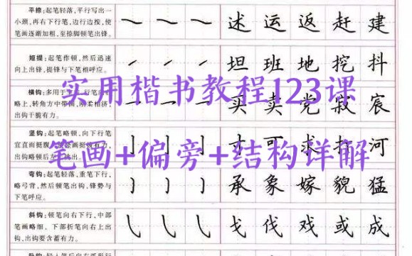 [图]实用楷书教程123课【笔画+偏旁+结构详解】（转载）