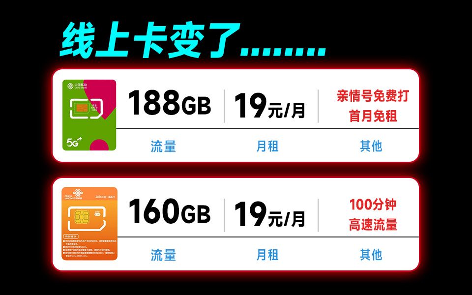 【大将军精选】省钱界的双头牌,谁更省你说的算!19元享160G+100分钟VS19元享188G的手机卡,谁才是你心中的YYDS?爆款大流量卡推荐哔哩哔哩...