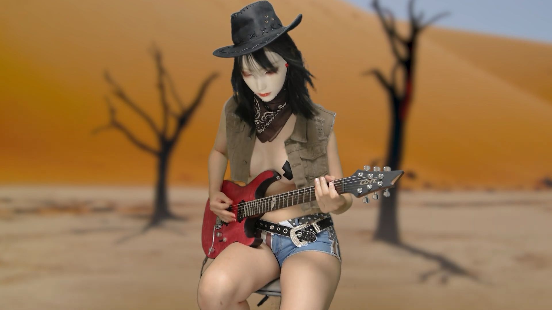 【nacoco】牛子女郎电吉他solo,裸眼3d看音乐就是爽!