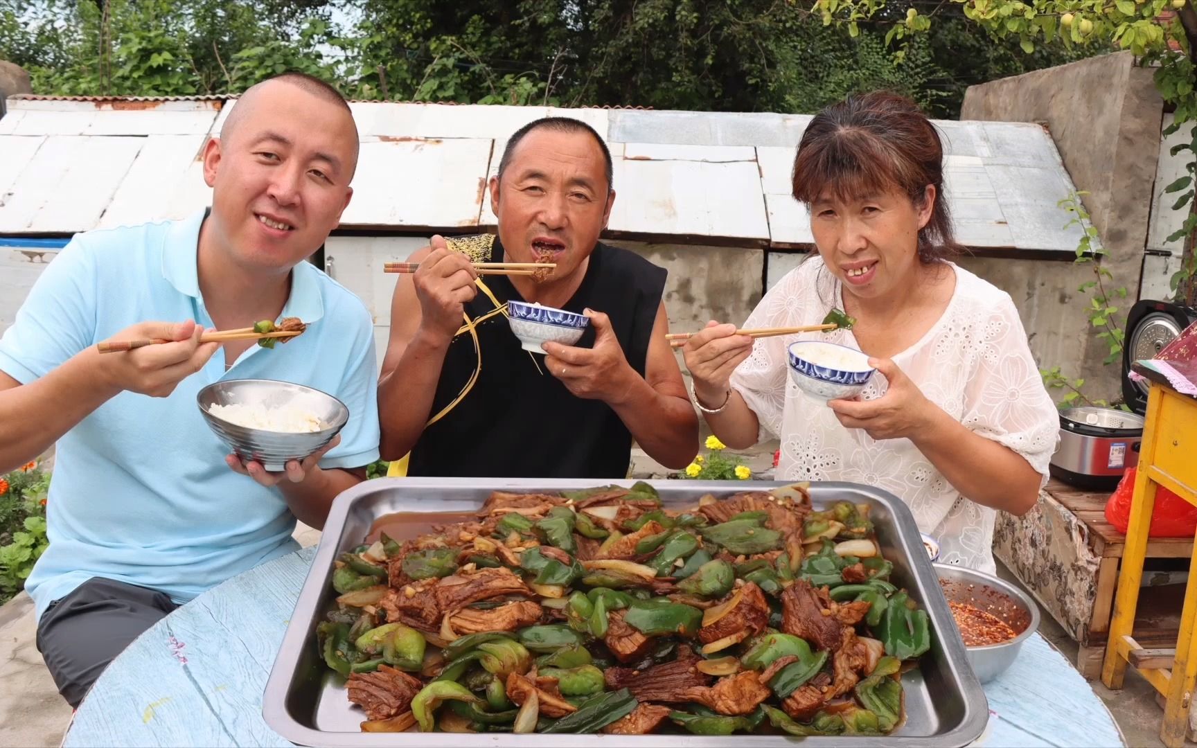 小菜园大丰收,大彭摘一盆辣椒露一手,老爸连吃几碗饭,食欲大开哔哩哔哩bilibili