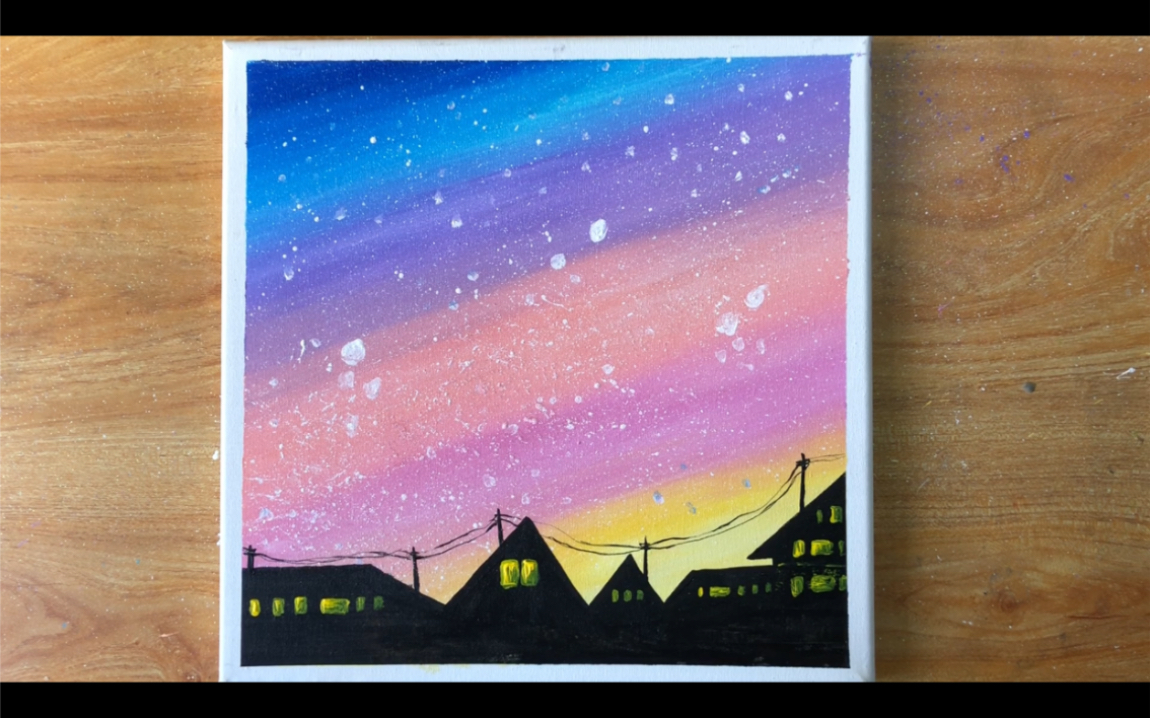 丙烯画/多彩天空美景/简单风景画/初学者绘画入门教程#94_哔哩哔哩