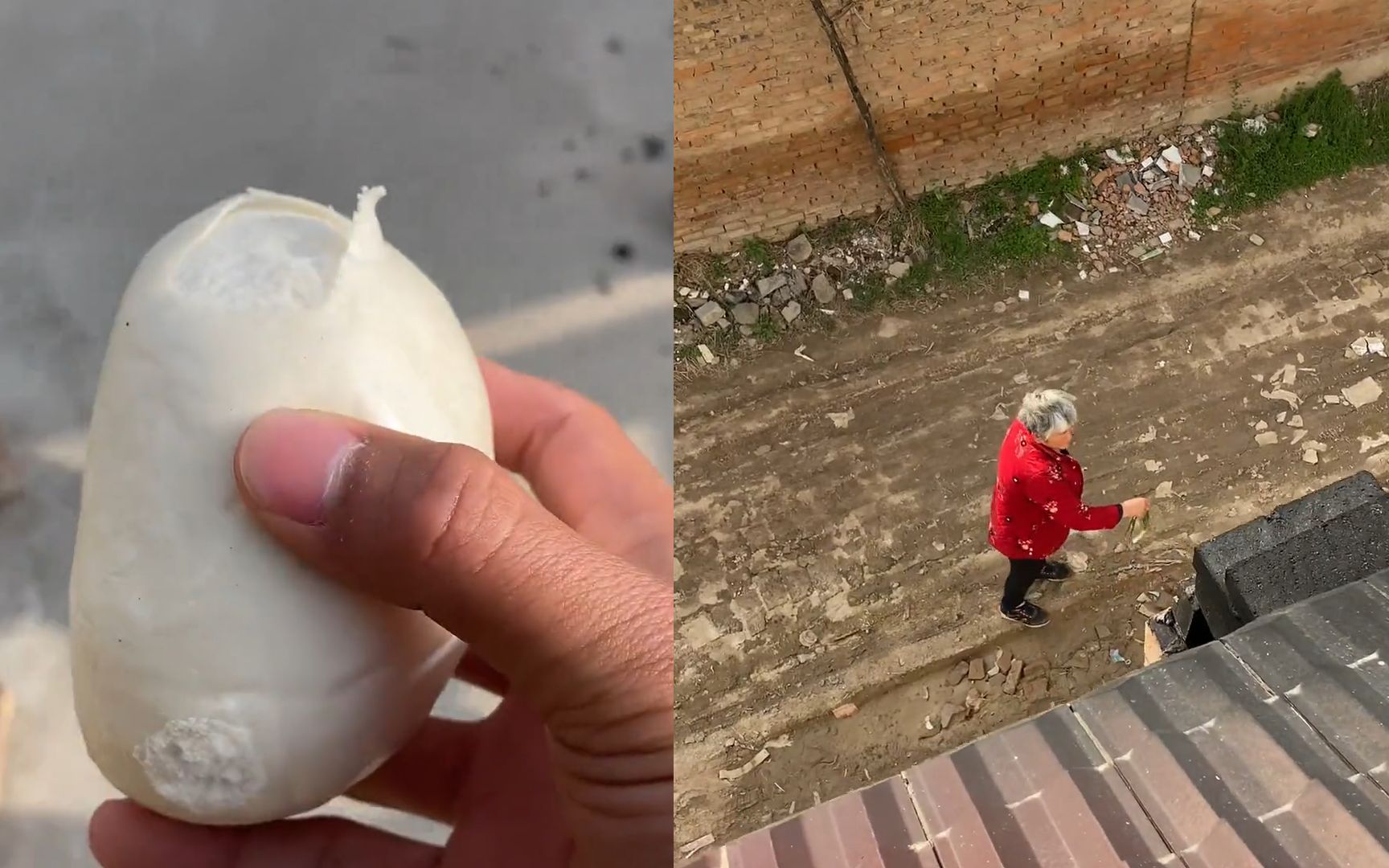 [图]奶奶给隔离的孙子送饭，馒头落地还滚几圈，明天还是让我大爷送