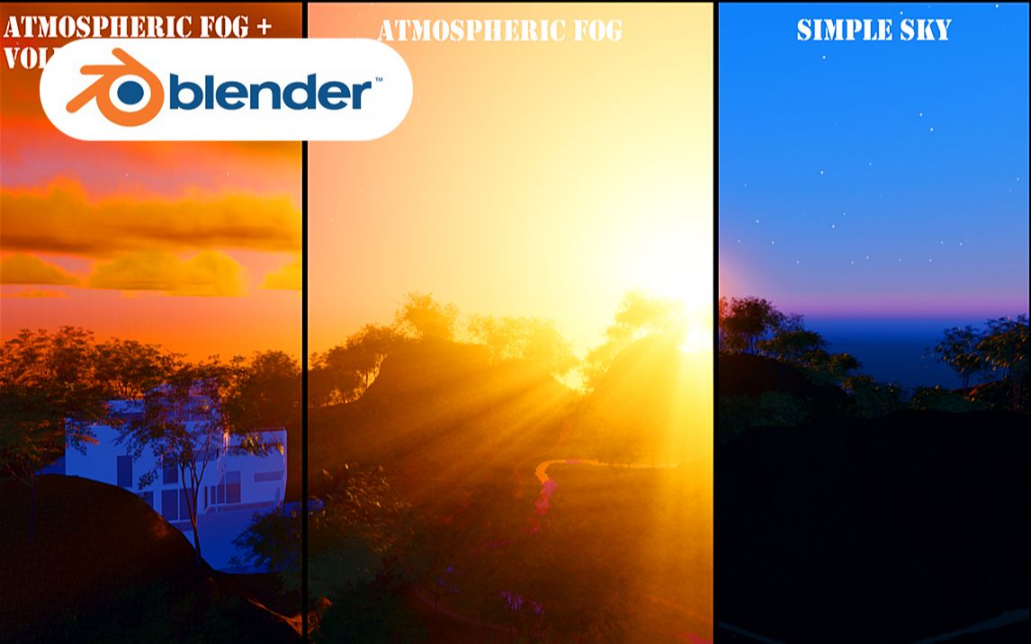 【Blender插件】PureSky 3.0 程序化天空星空照明光晕体积云插件,包括太阳,月亮,行星,恒星,体积云,大气雾,指数雾,彩虹,大气,空间,实时镜...