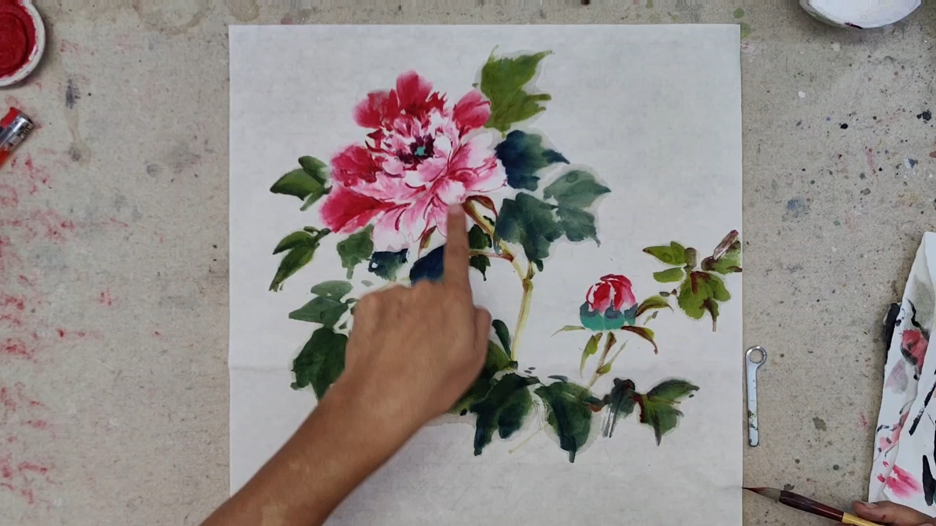 《东风拂面花绕笑》红牡丹国画小写意