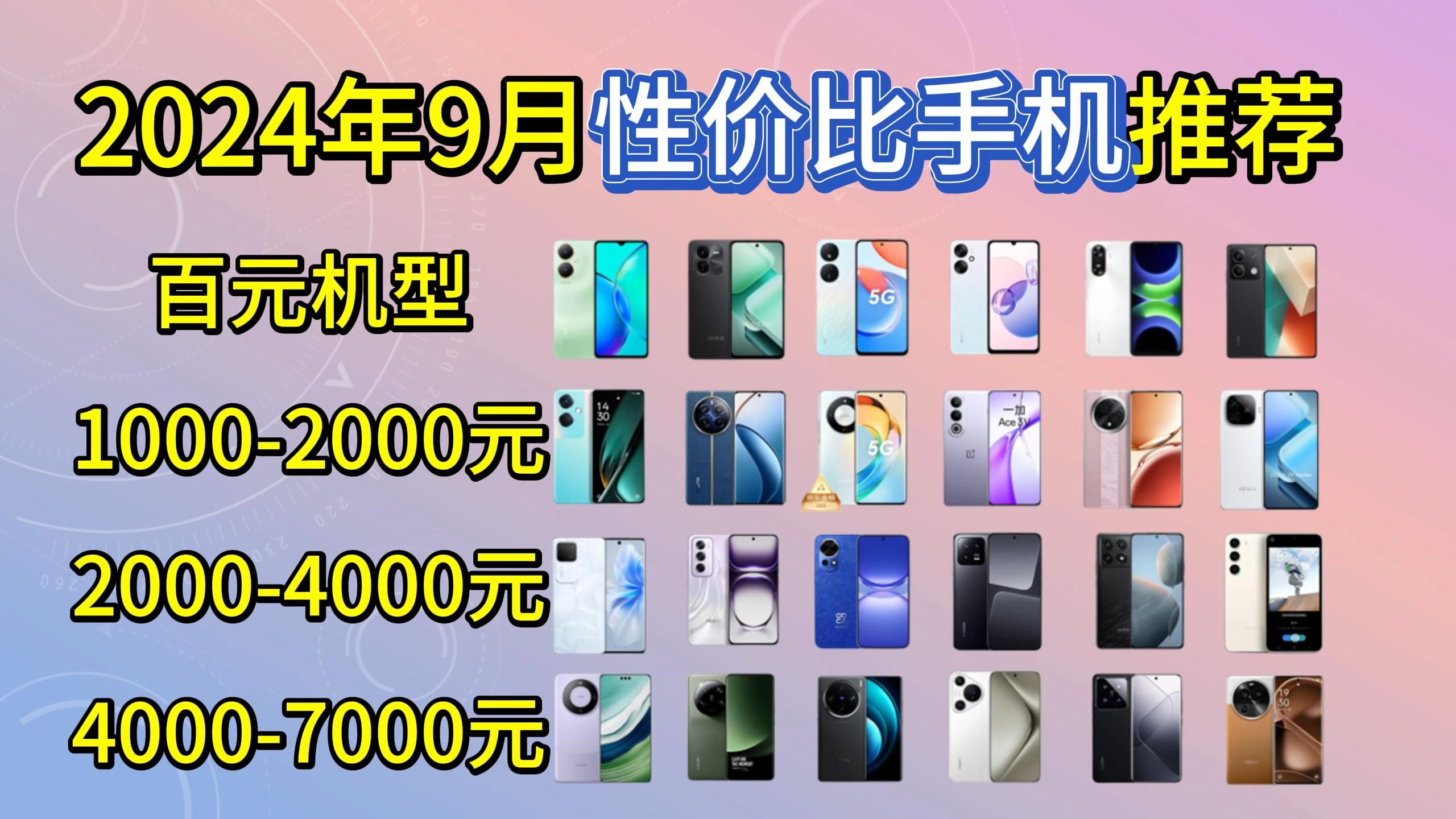 【购机必看】2024年9月全品牌最具性价比手机推荐,可闭眼入的各价位主流手机!7007000元,华为,荣耀,小米,红米,OPPO,VIVO,三星,苹果等品...