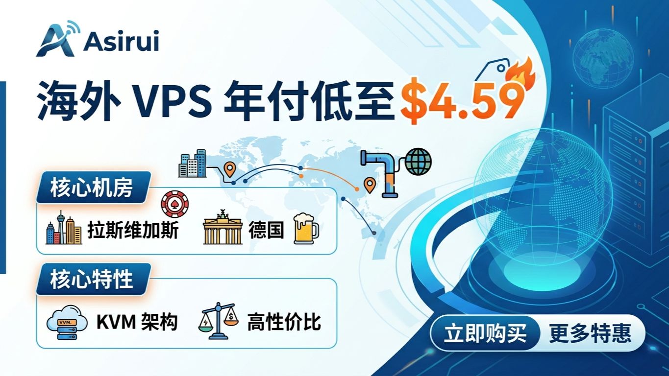 捡漏!Asirui 拉斯维加斯 / 德国 KVM VPS 年付 $4.59