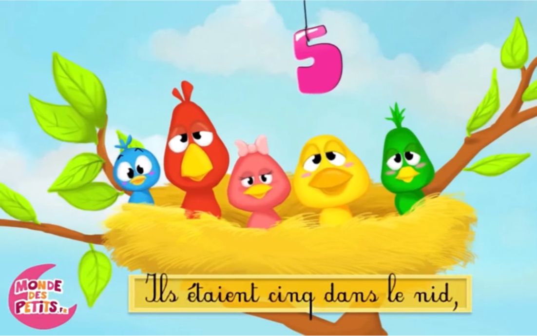 法国儿歌五只小鸟在窝里