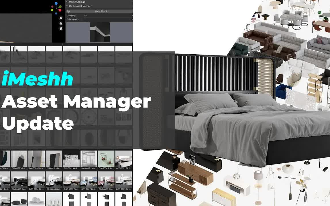 iBlender中文版插件 iMeshh Asset Manager 资产管理器+模型+材质包室内设计家居家具 Blender 插件 教程哔哩哔哩bilibili