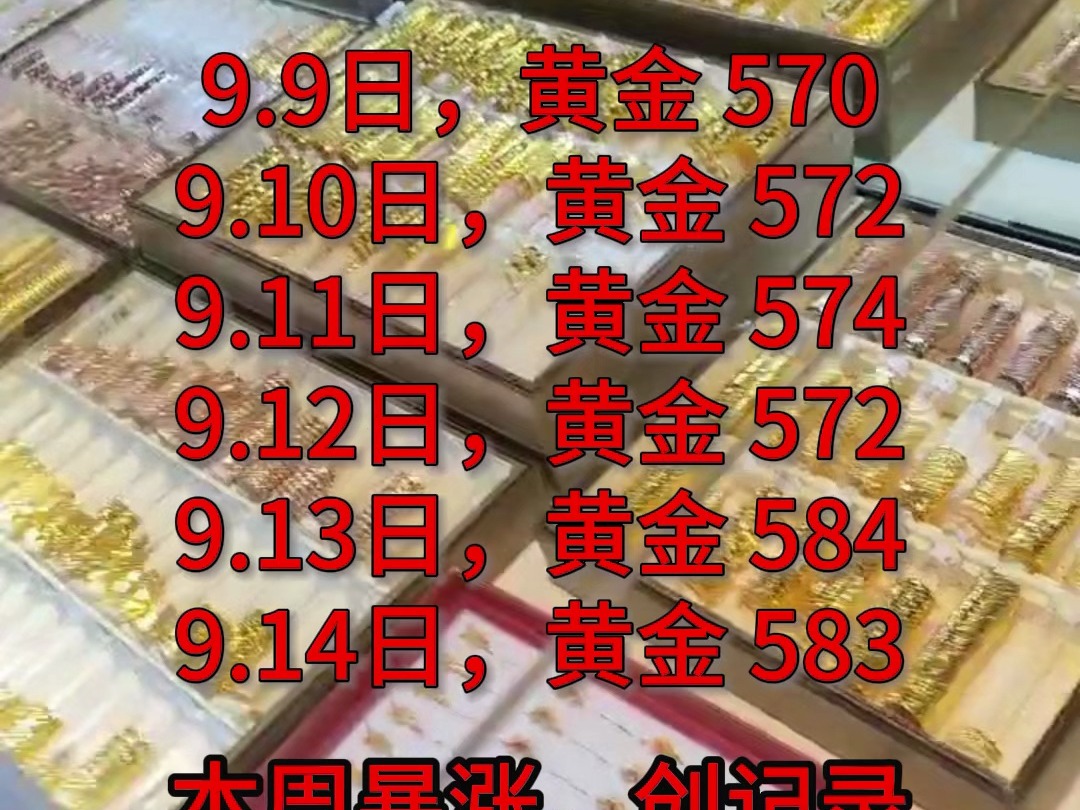 一周金价总结,黄金暴涨,9.9日9.14日,金价584创历史记录.#123珠宝 #哔哩哔哩bilibili