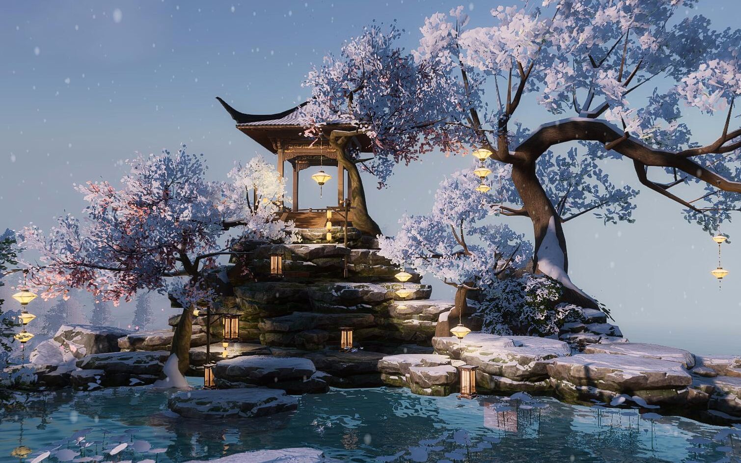 【剑网3家园】南堤春晓——21号4000平水上中式庭院|客单展示(附蓝图