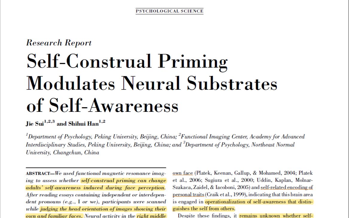 SelfConstrual Priming Modulates Neural Substrates of SelfAwareness哔哩哔哩bilibili