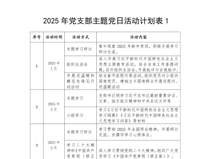 2025年党支部主题党日活动计划表哔哩哔哩bilibili