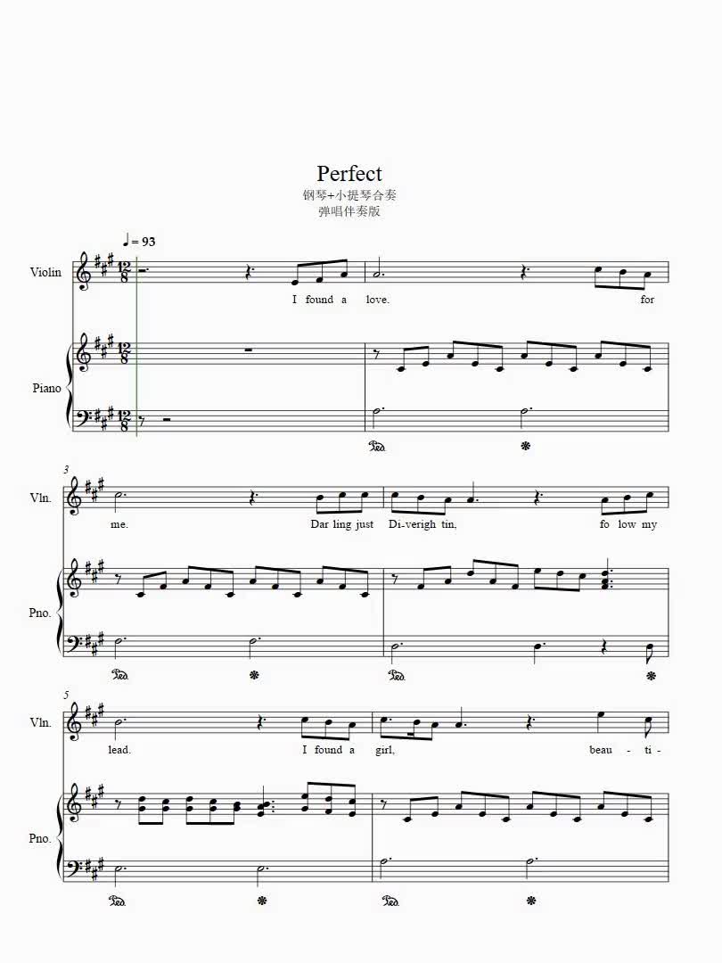 perfect钢琴谱简谱五线谱乐谱曲谱子