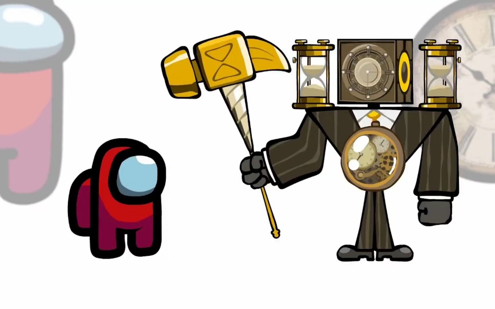 太空人小红vs巨型时钟人 这个时钟人竟然还拿着大锤子 简直就离谱