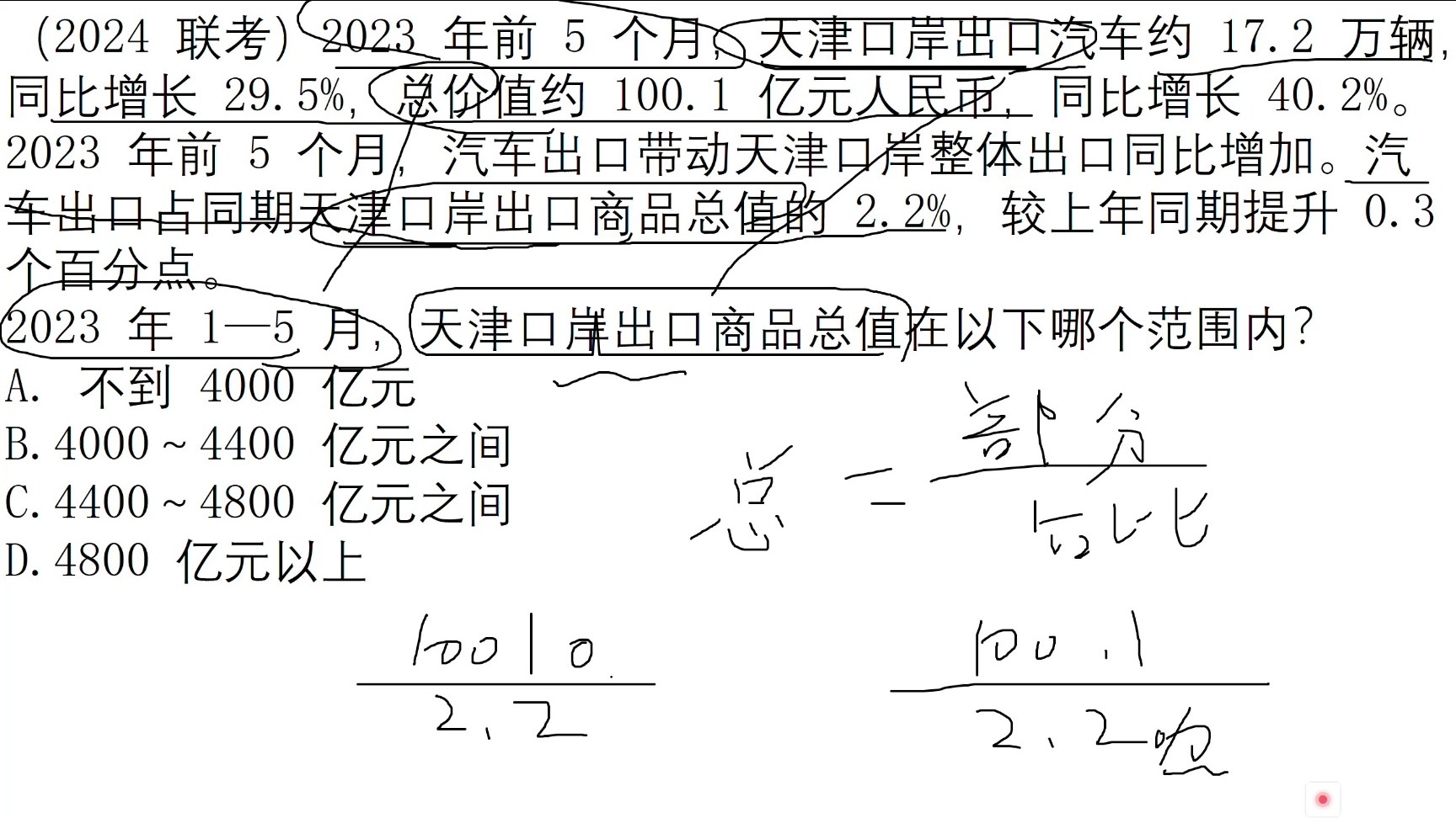 2023年1—5 月，天津口岸出口商品总值在以下哪个范围内？
