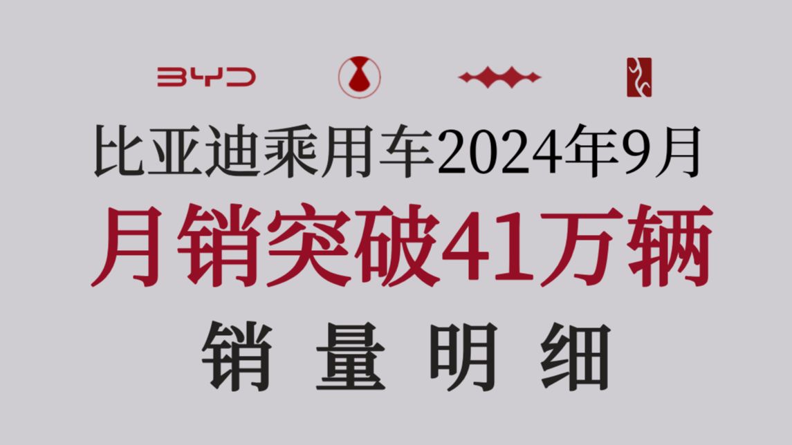 国庆献礼!比亚迪9月销量突破41万辆!417603辆创造历史!销量明细首发!仰望销量310辆,豹5交付5422辆哔哩哔哩bilibili