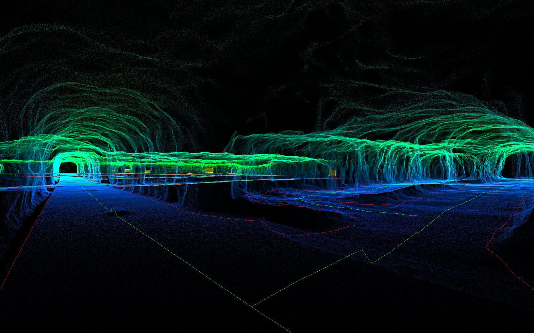 Lidar点云三维可视化——带您看奇幻地下三维空间,地下矿山工程车辆自动驾驶高精地图之车道线标注,根据点云绘制三维道路边线与车道中线哔哩哔哩...