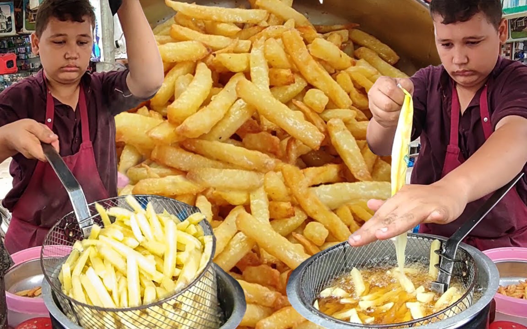 10岁小男孩在巴基斯坦街头卖炸薯条(巴基斯坦卡拉奇市)