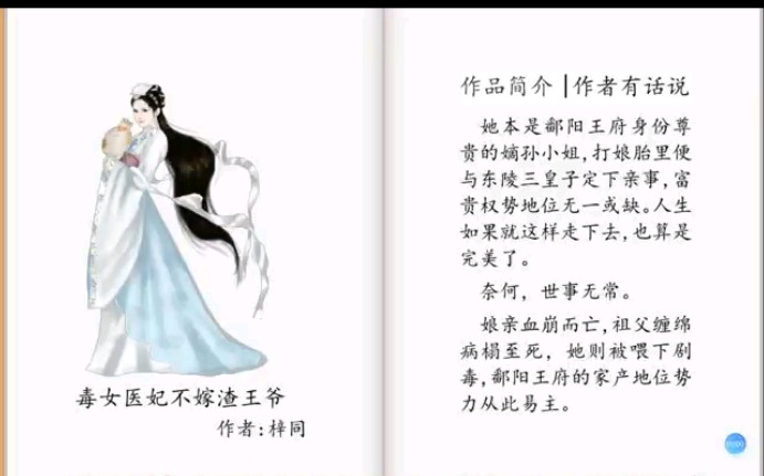 [图]《毒女医妃，不嫁渣王爷！》作者：梓同 #今日份小说推荐#