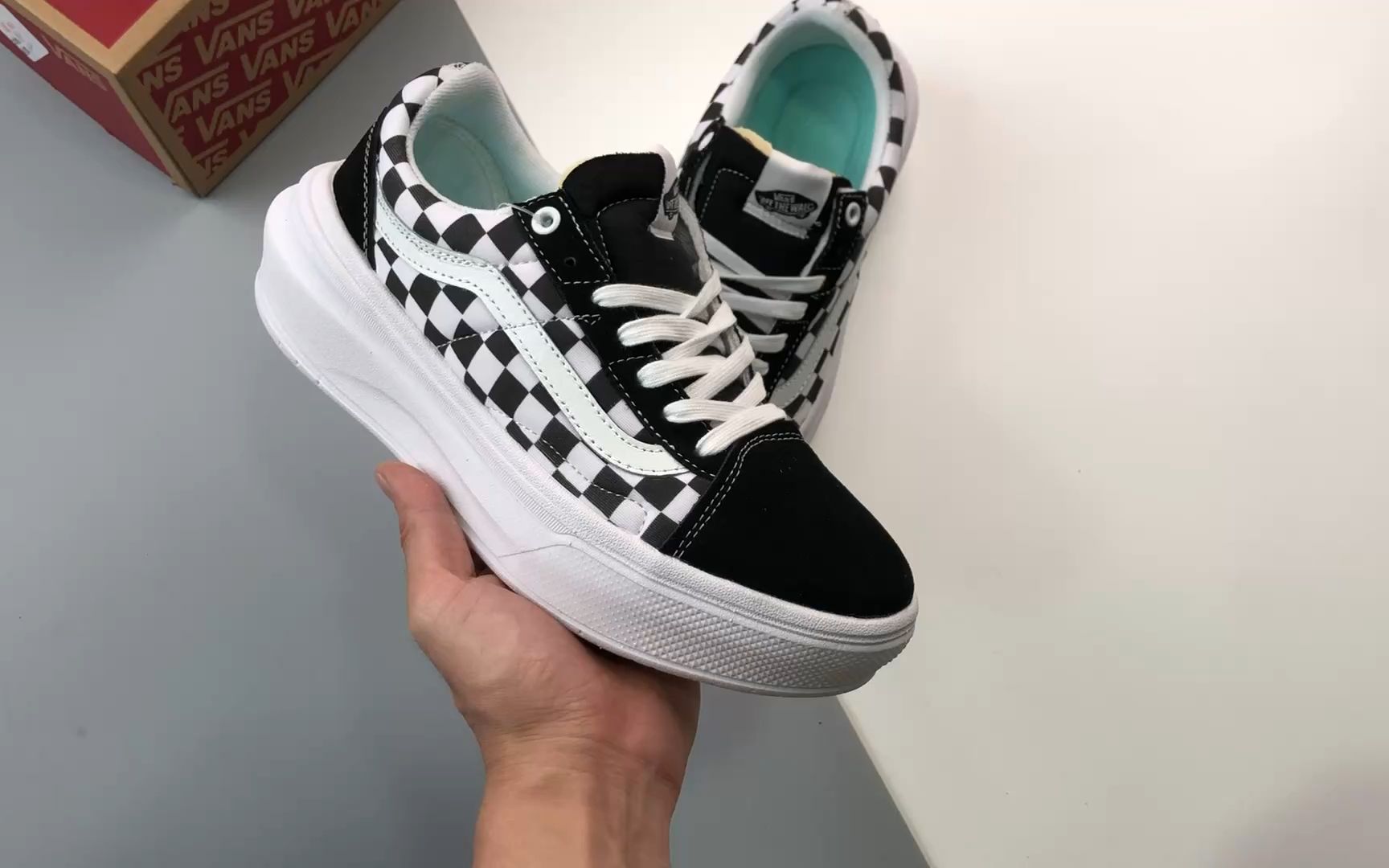 vans old skool overt cc 黑白 万斯新品 超轻款棋盘格厚底增高鞋