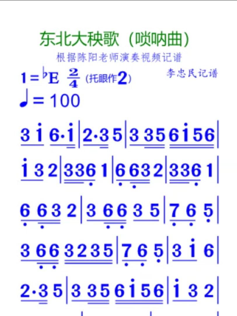 东北大秧歌(唢呐曲)简谱哔哩哔哩bilibili