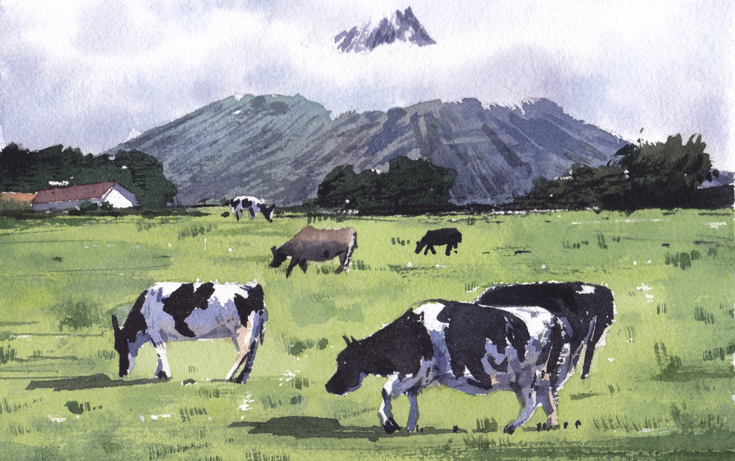 《呓鹿水彩》基础水彩风景第十七课:牧场.水彩风景入门课程