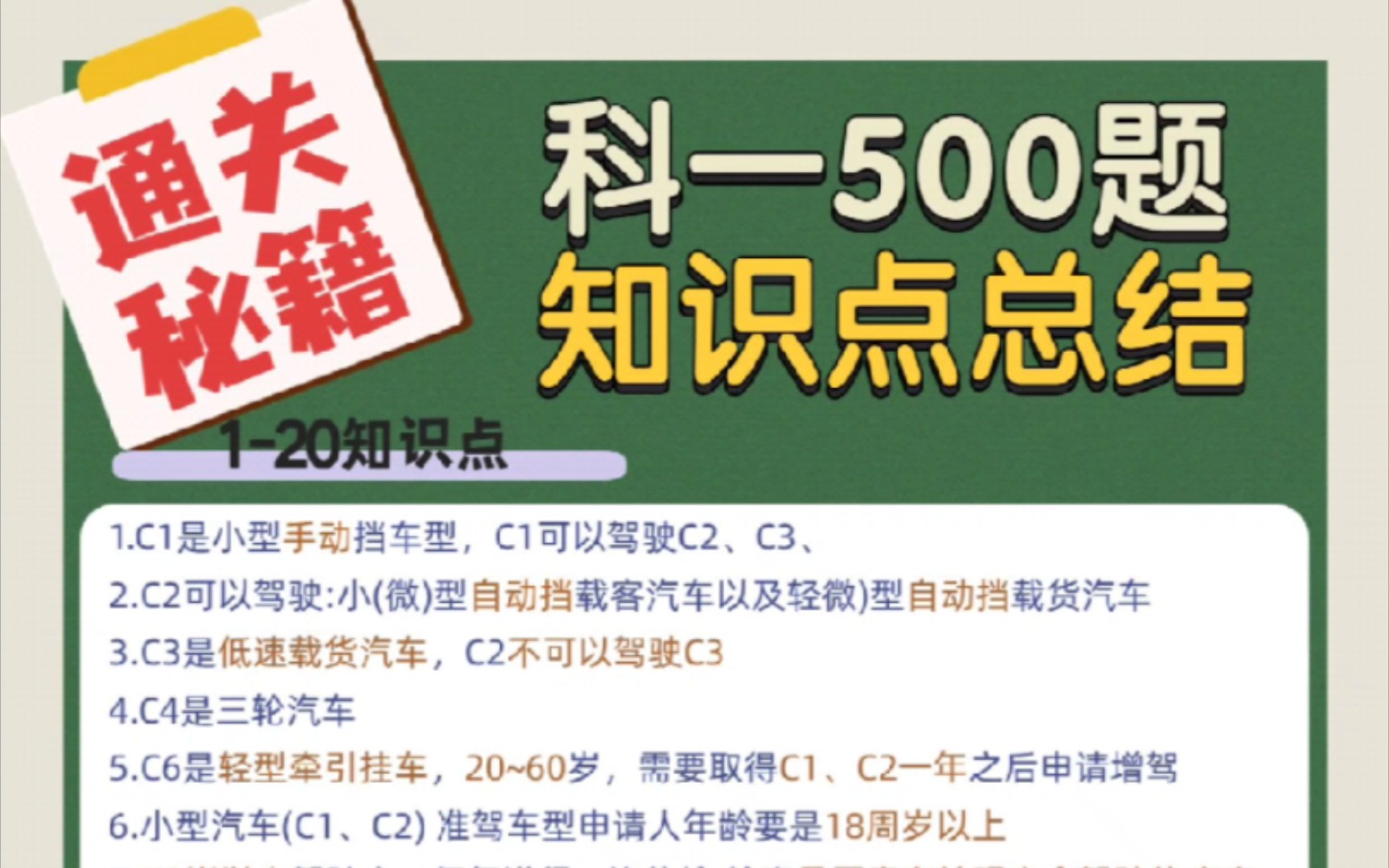 [图]科目一精简500题知识点提取总结（有这个就足够了，科目一璇姐3h精髓课已成过去式了）