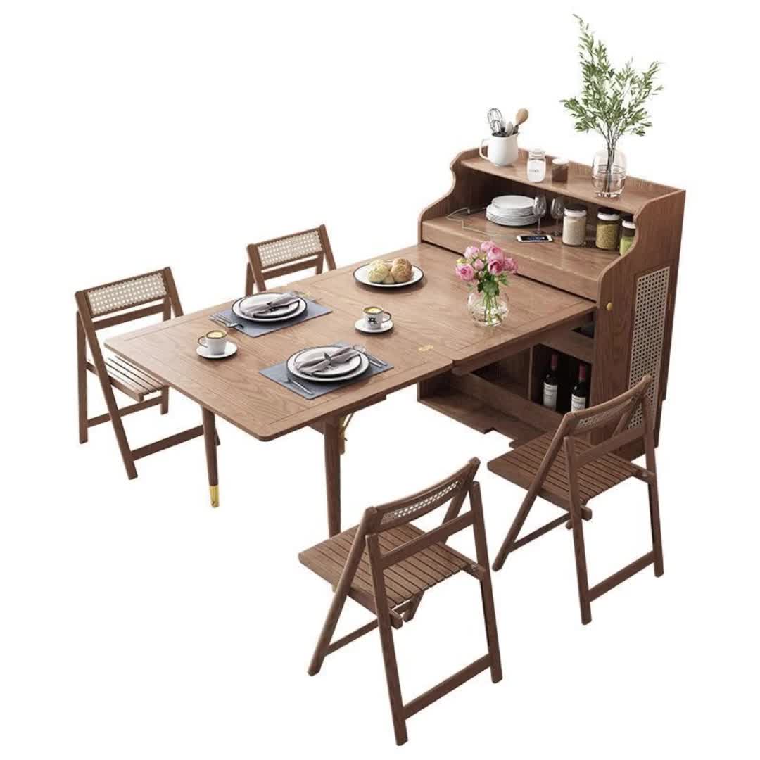 【31元券】北欧实木伸缩折叠餐桌小户型隐形饭桌多功能桌子组合拉伸