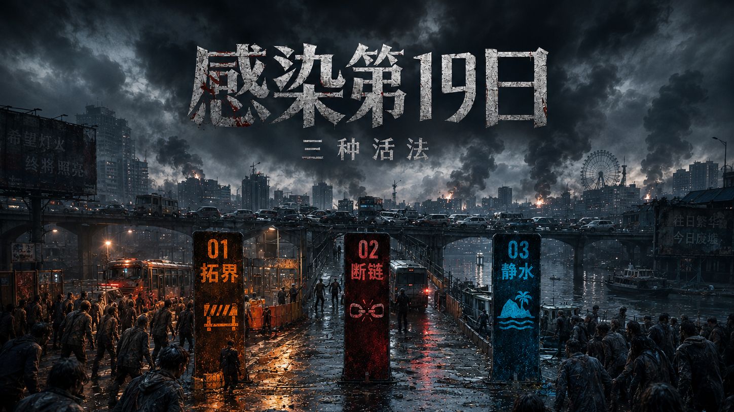 丧尸危机病毒爆发第十九天，秩序已陷入混乱，你的面前有三条生存路线，但只能选一条