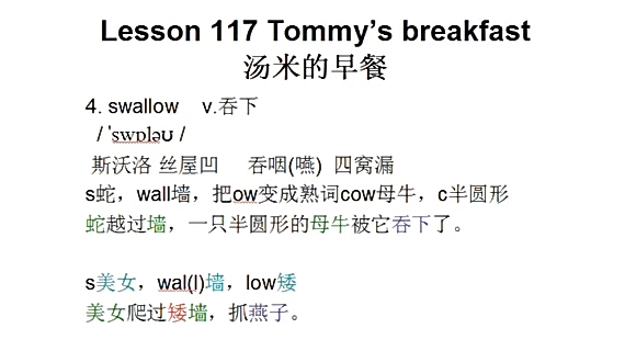 新概念英语第一册音标课件自学整理lesson117tommysbreakfast汤米的