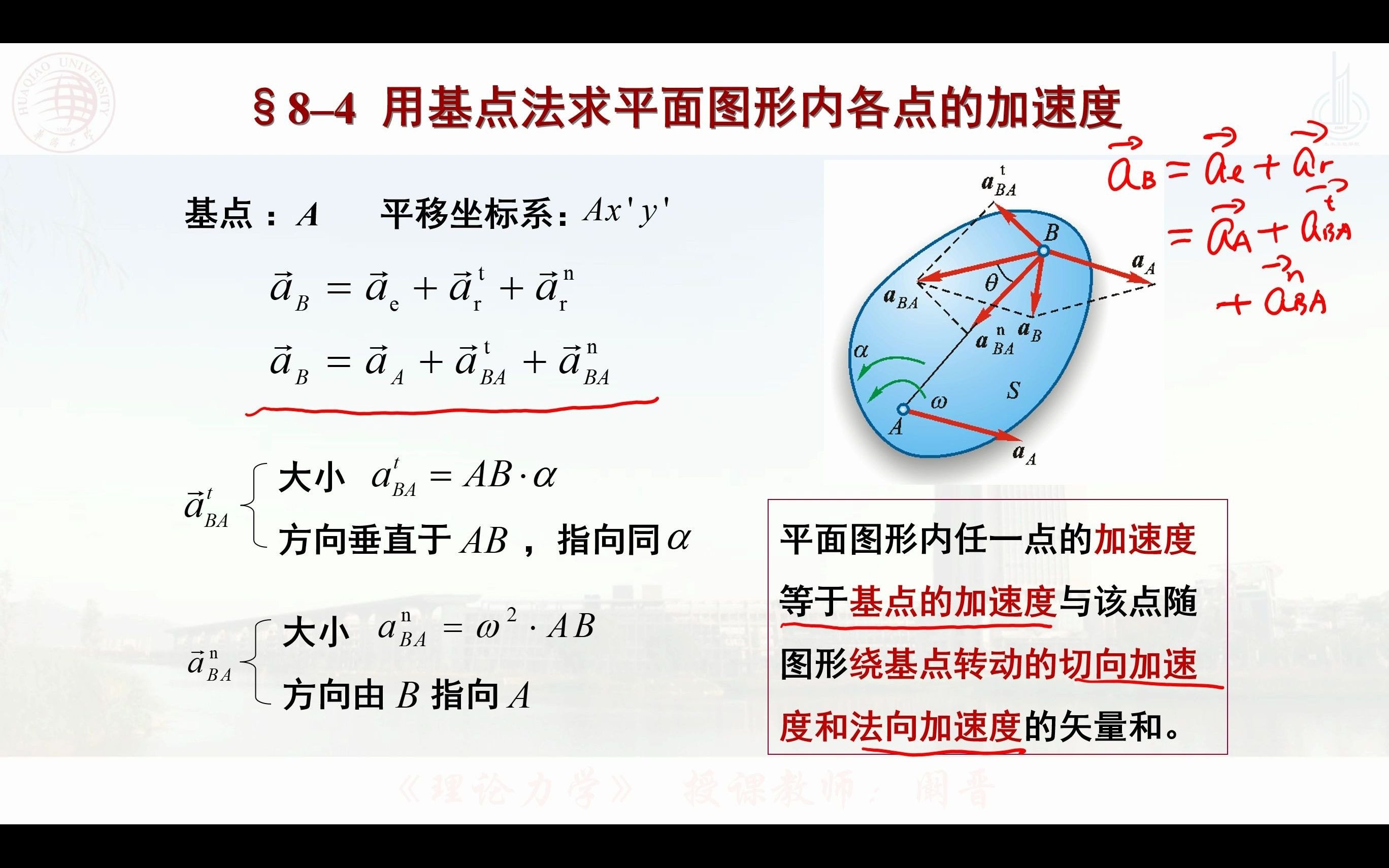 [图]理论力学73：基点法求平面图形内各点的加速度