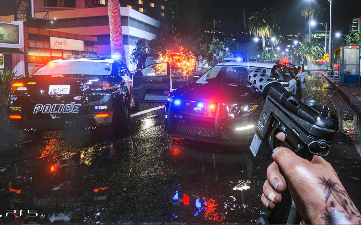 【4k 60fps】66536862 gta 6 ps5 与警察在城市中追逐(一)!