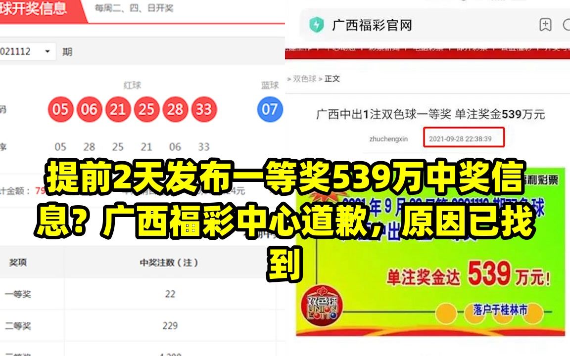 提前2天发布一等奖539万中奖信息?广西福彩中心道歉,原因已找到哔哩哔哩bilibili