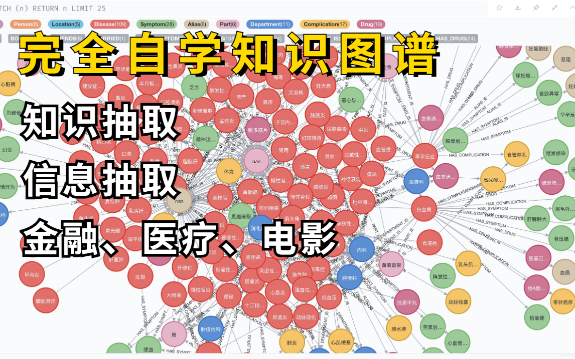 [图]【完全自学知识图谱】半天就跟着博士搞定知识抽取实战及neo4j知识图谱构建！讲的如此通俗易懂，就不信你学不会（金融、医疗问答、电影推荐系统）