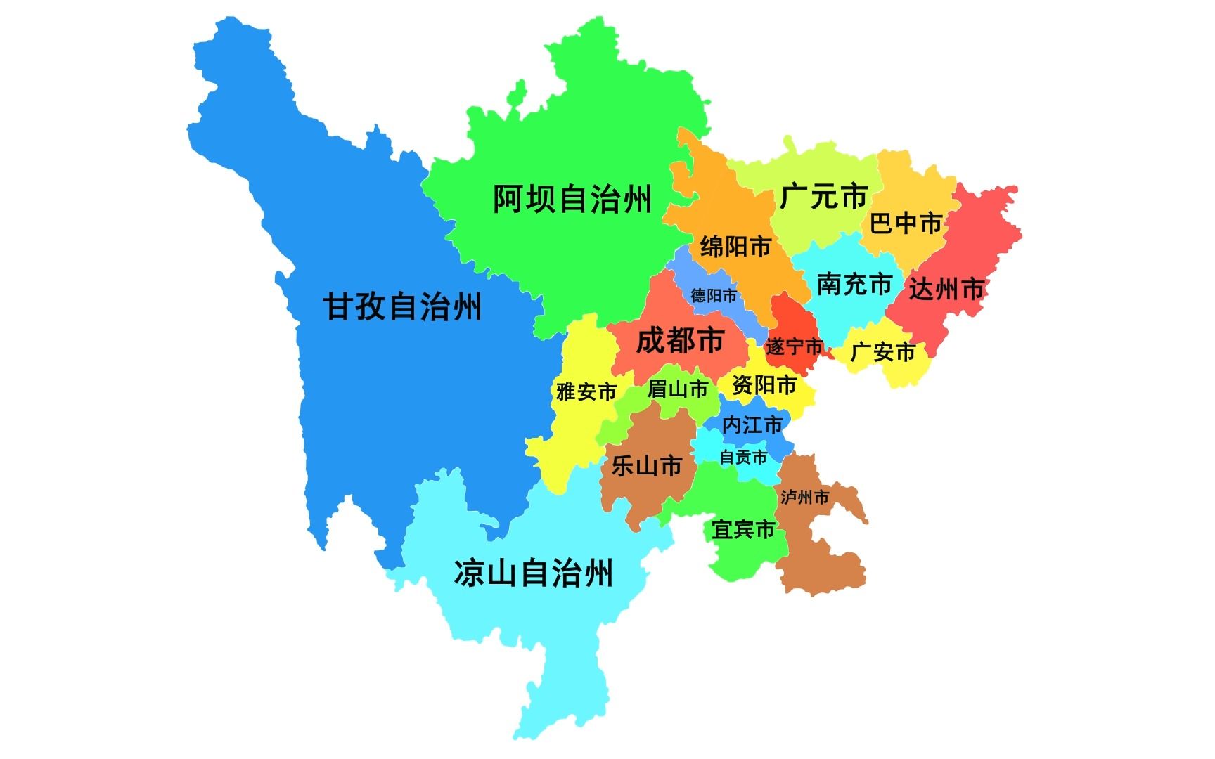 天府之国四川省行政区划分图