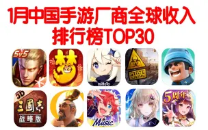 Download Video: 1月中国手游厂商收入排行榜TOP30 还是三巨头