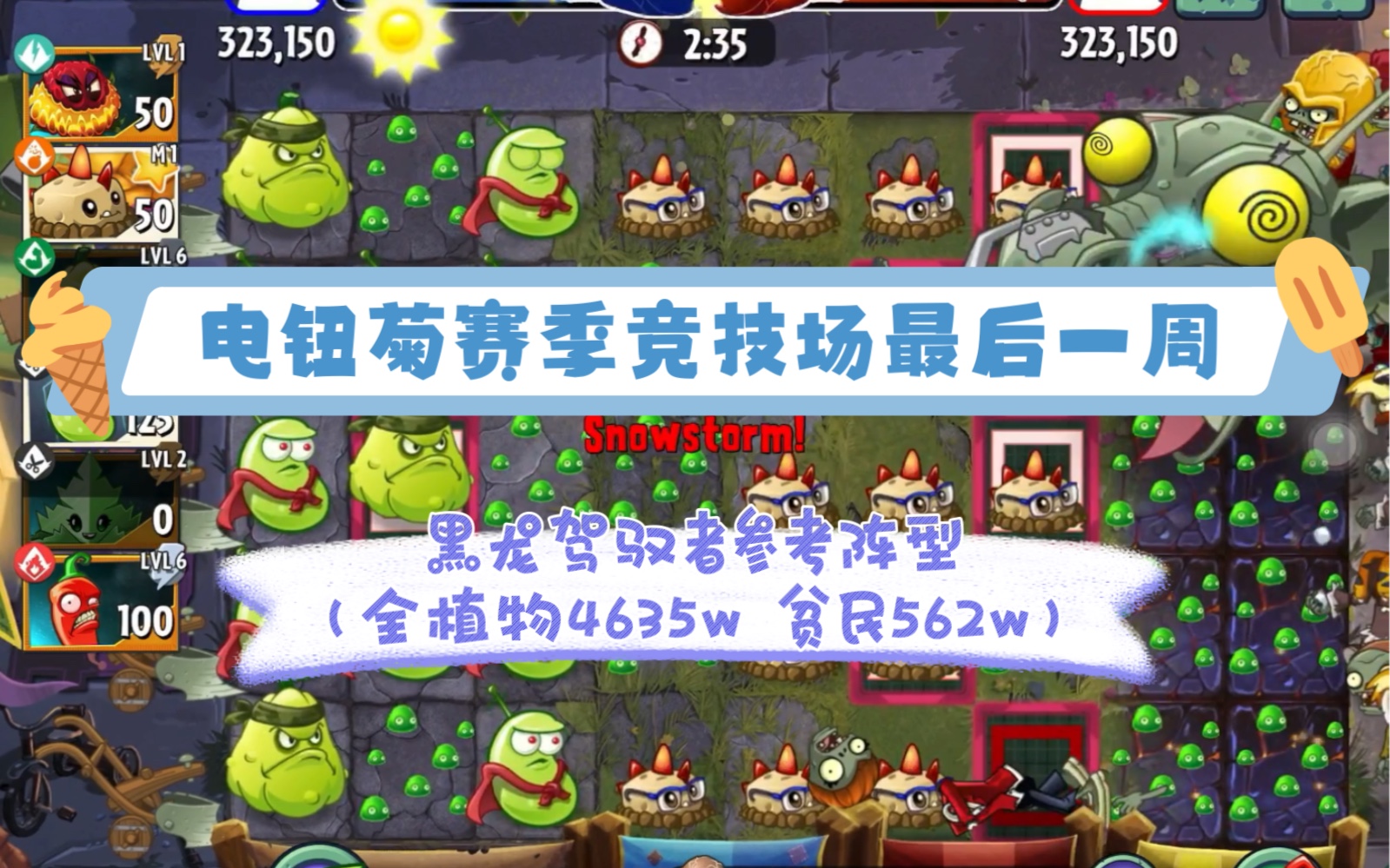 pvz2 电钮菊赛季竞技场最后一周 黑龙驾驭者参考阵型(全植物4635w 贫民562w)单机游戏热门视频